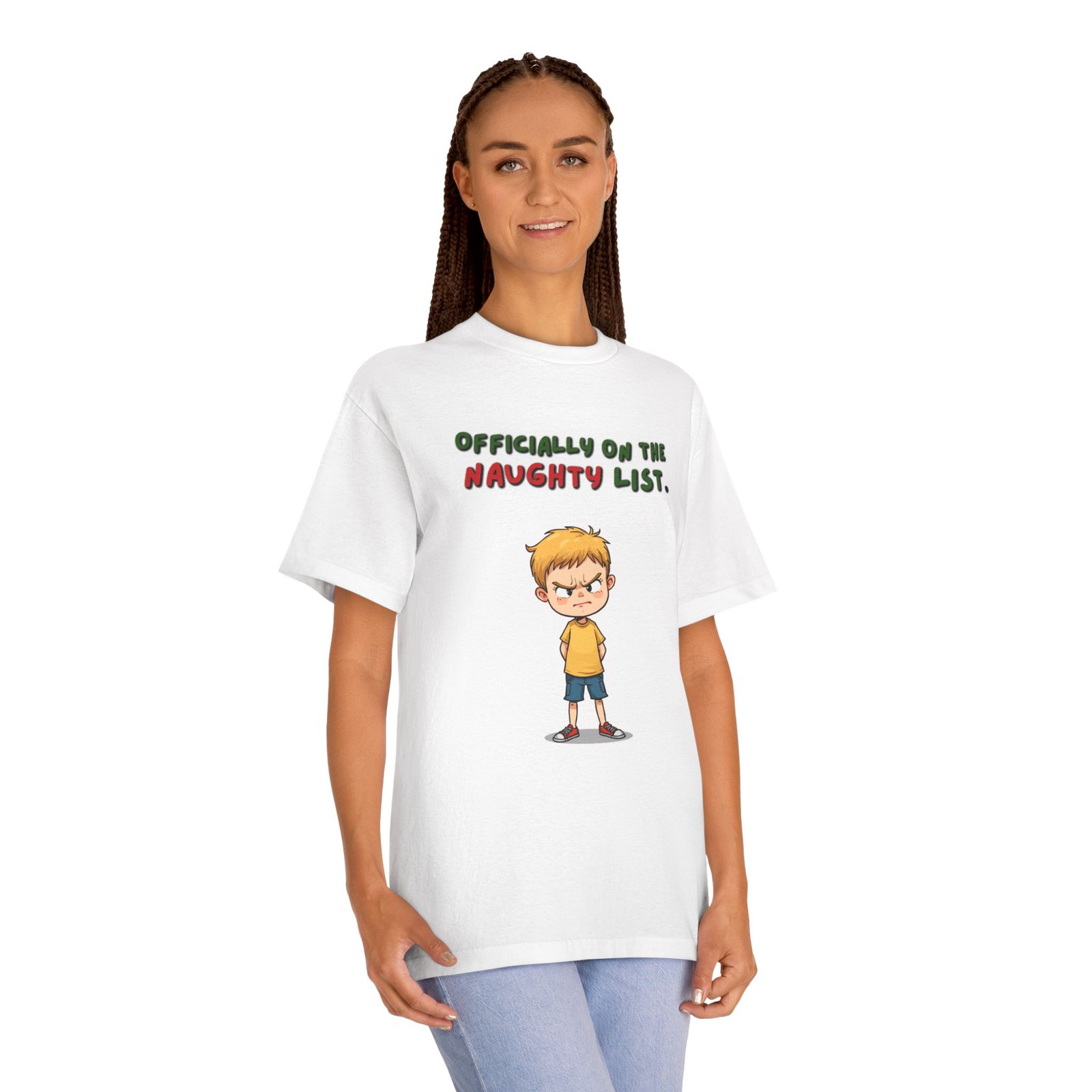 Officially on the Naughty List Kids Tee – Funny Christmas Shirt with Grumpy Boy Design - Image 3