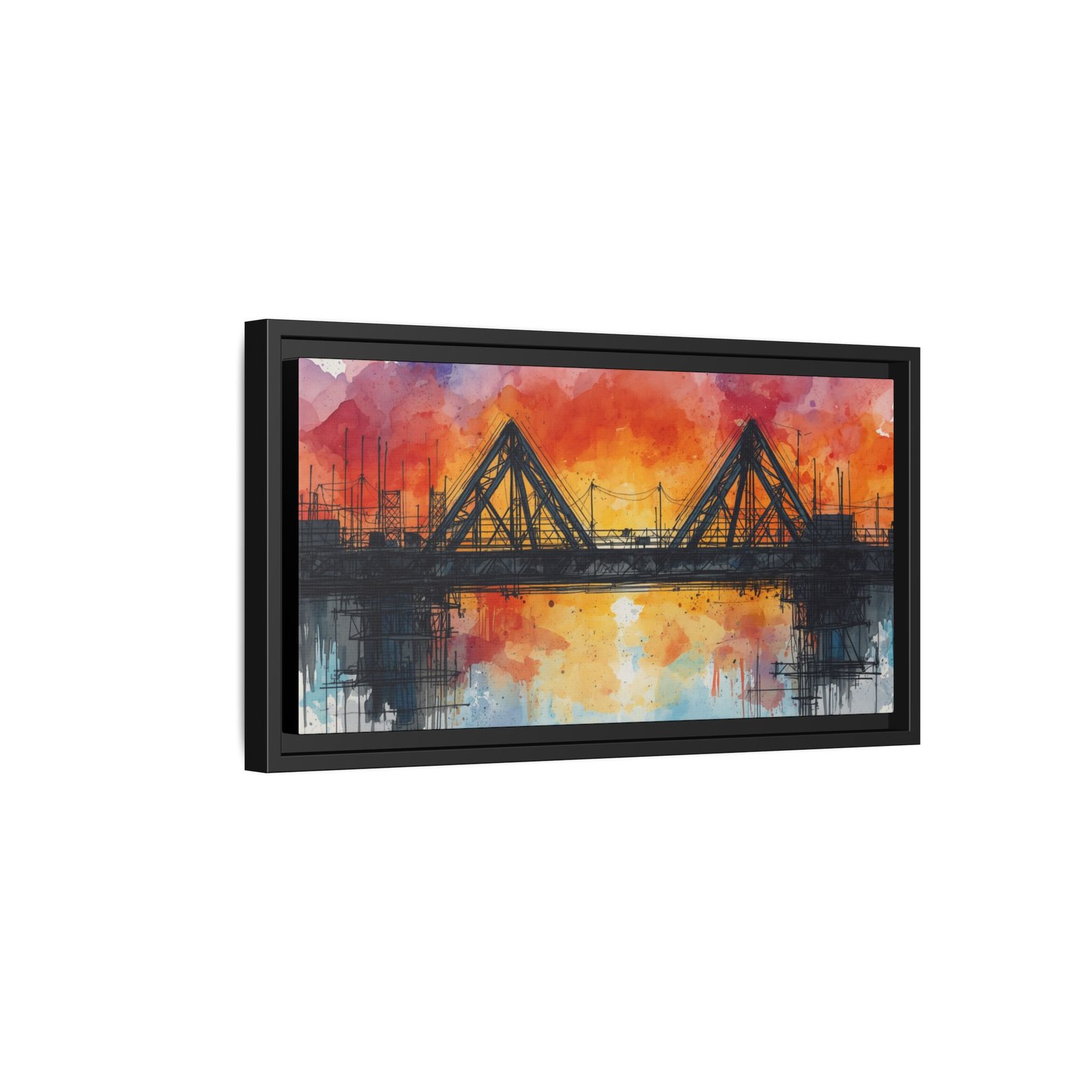 Watercolor Bridge Sunset Matte Canvas Wall Art, FRAMED 20x10" - Image 2
