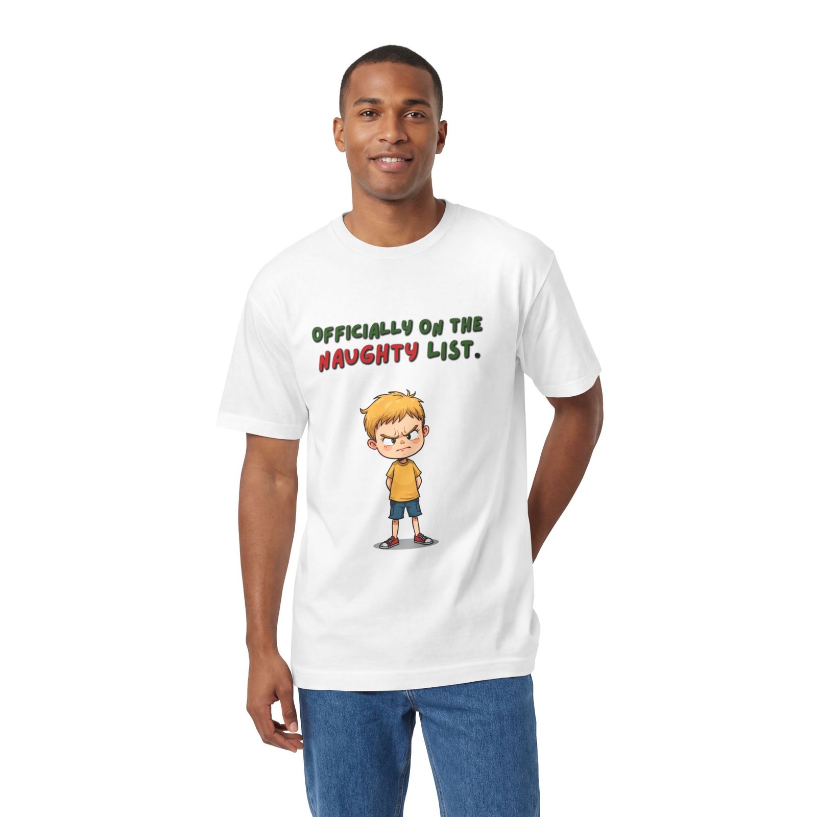 Officially on the Naughty List Kids Tee – Funny Christmas Shirt with Grumpy Boy Design - Image 4