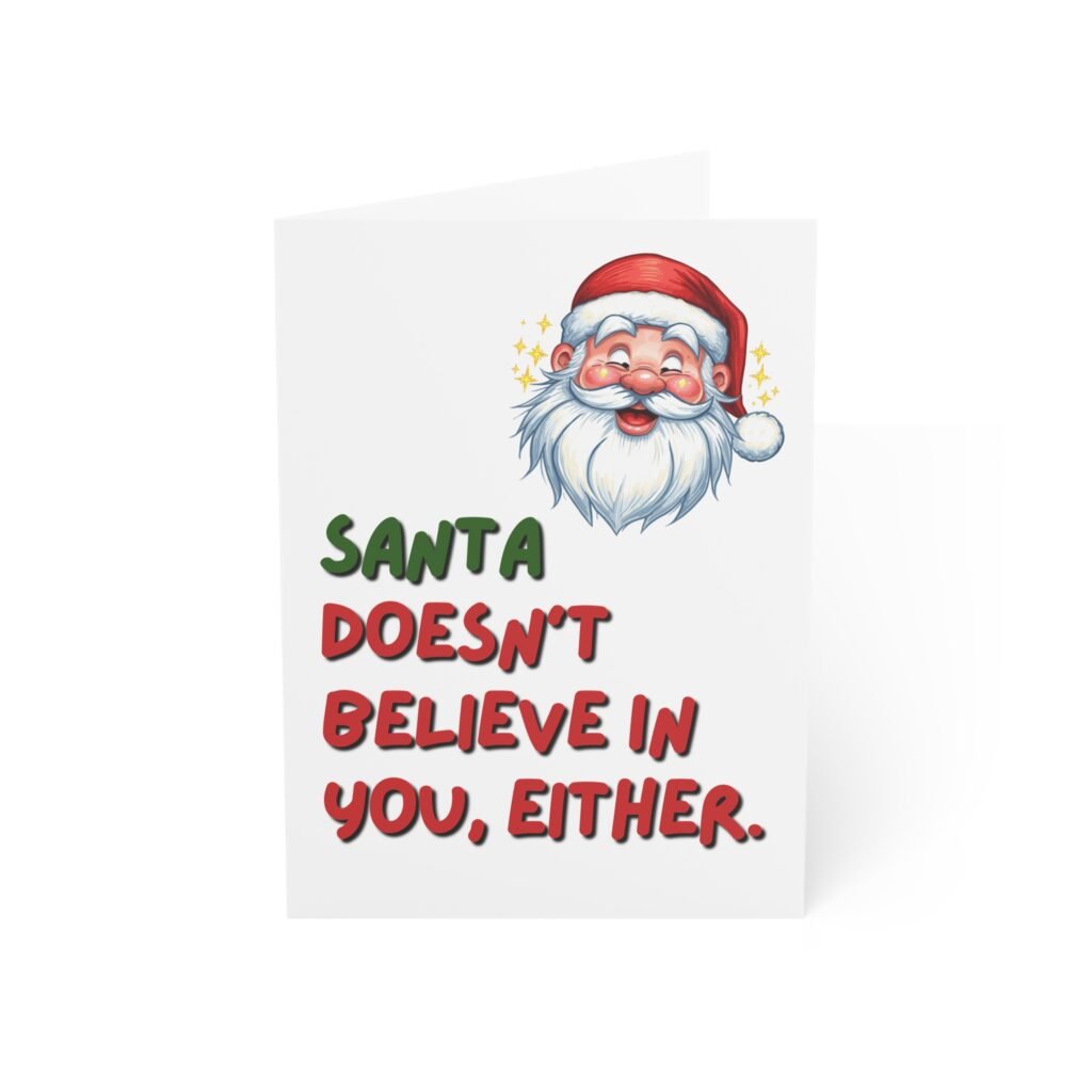"Santa Doesn't Believe in You Either" Funny Christmas Greeting Card (Single Card with Envelope)