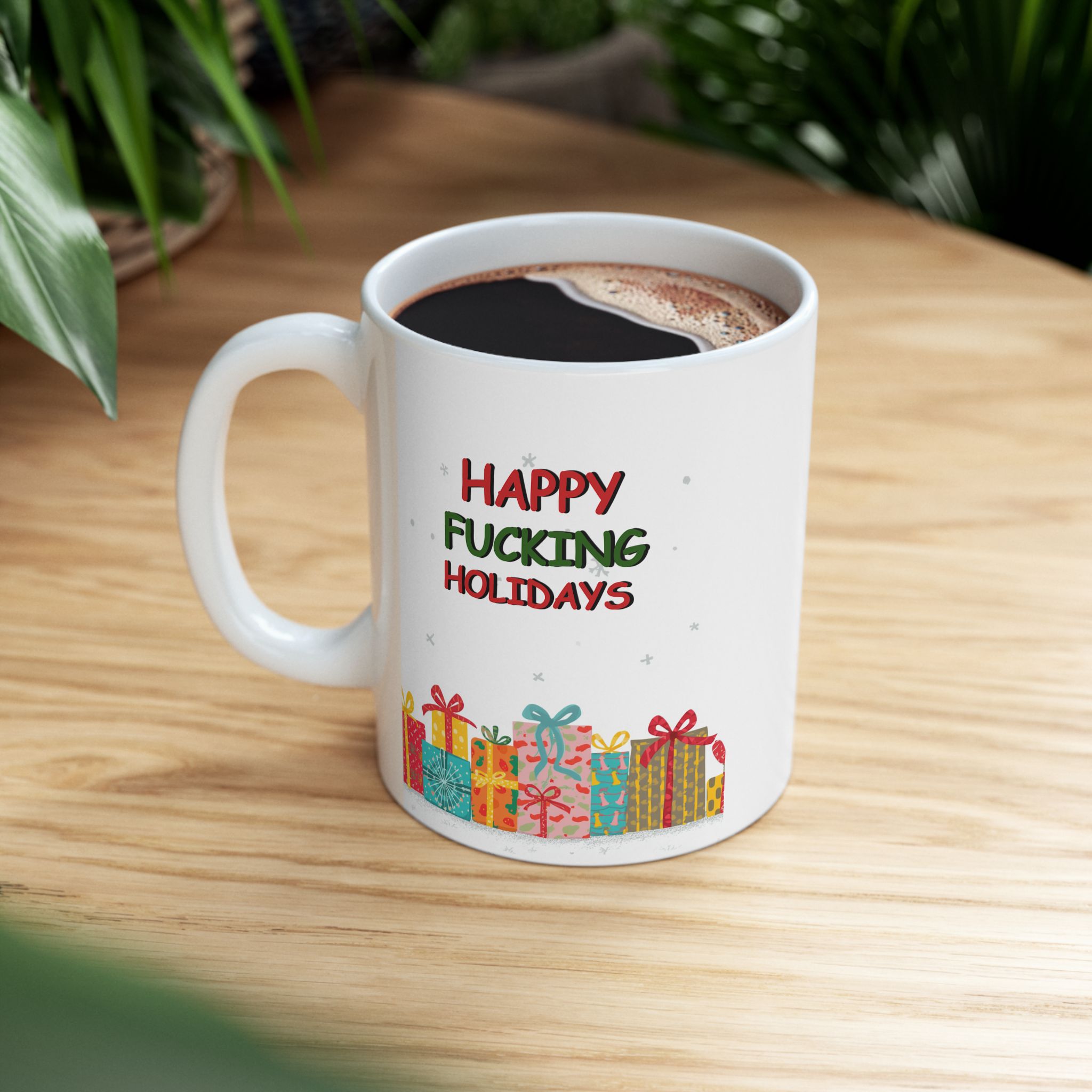 "Happy Holidays" Funny Christmas Ceramic Coffee Mug, 11oz - Image 3