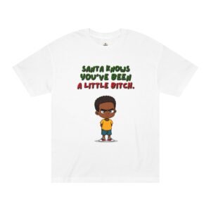 Kids' Christmas Tee - "Santa Knows You've Been a Little Bitch" with Sassy Cartoon Boy