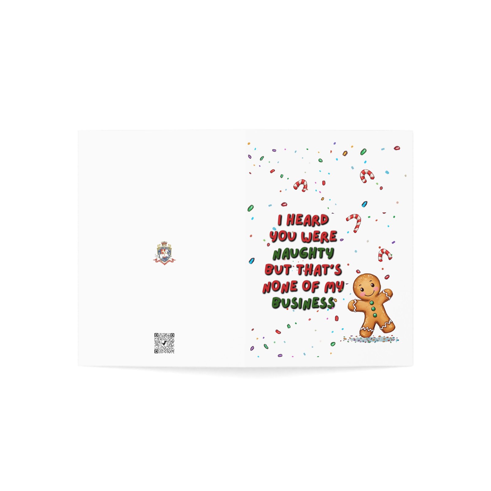Funny Christmas Gingerbread Card – "I heard you were naughty but that's none of my business" (Pack of 1/10/30) - Image 8