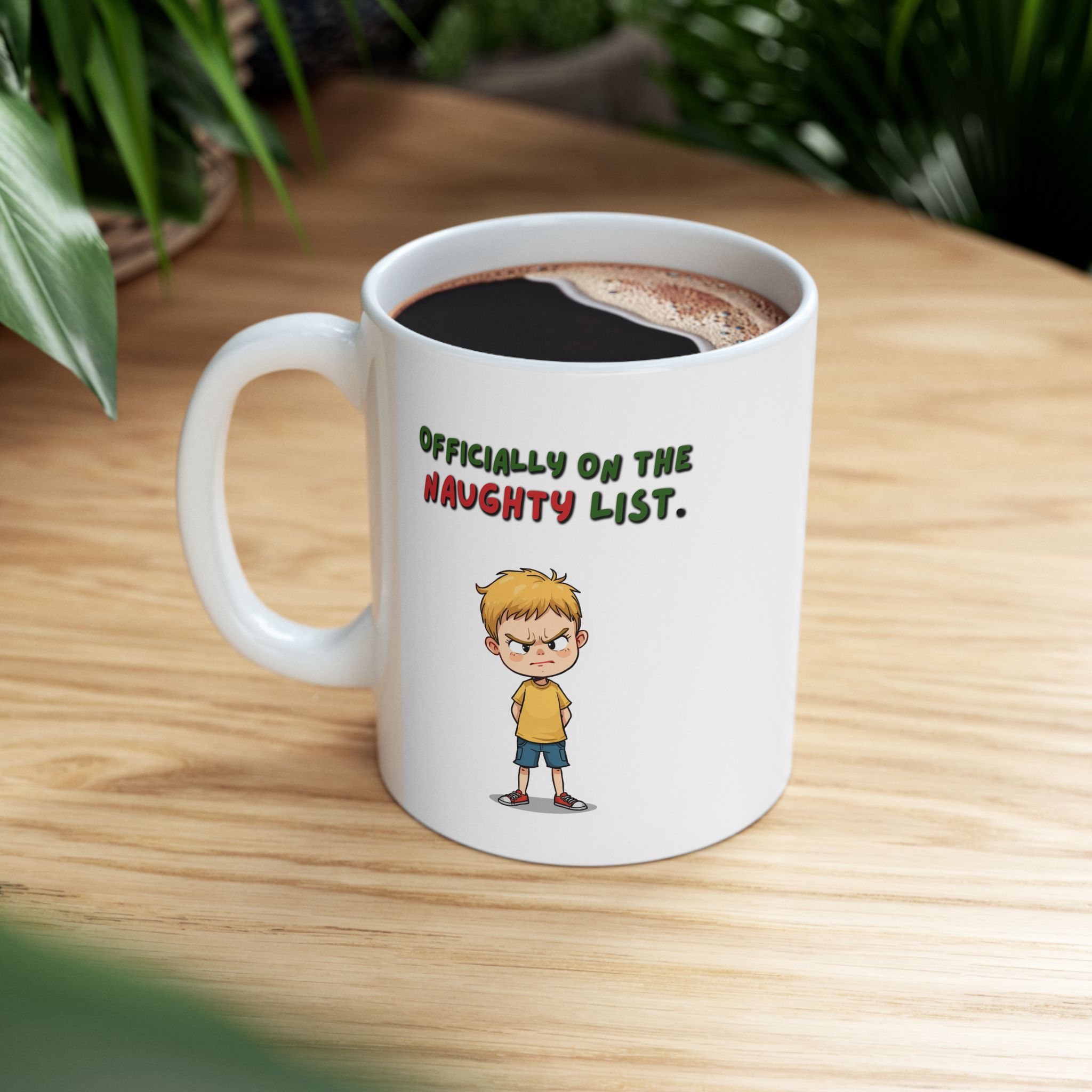 "Officially on the Naughty List" Funny Christmas Ceramic Coffee Mug, 11oz - Image 3
