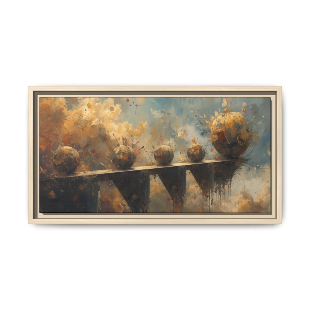 Framed Abstract Landscape Canvas Print — Warm Gold & Blue Wall Art