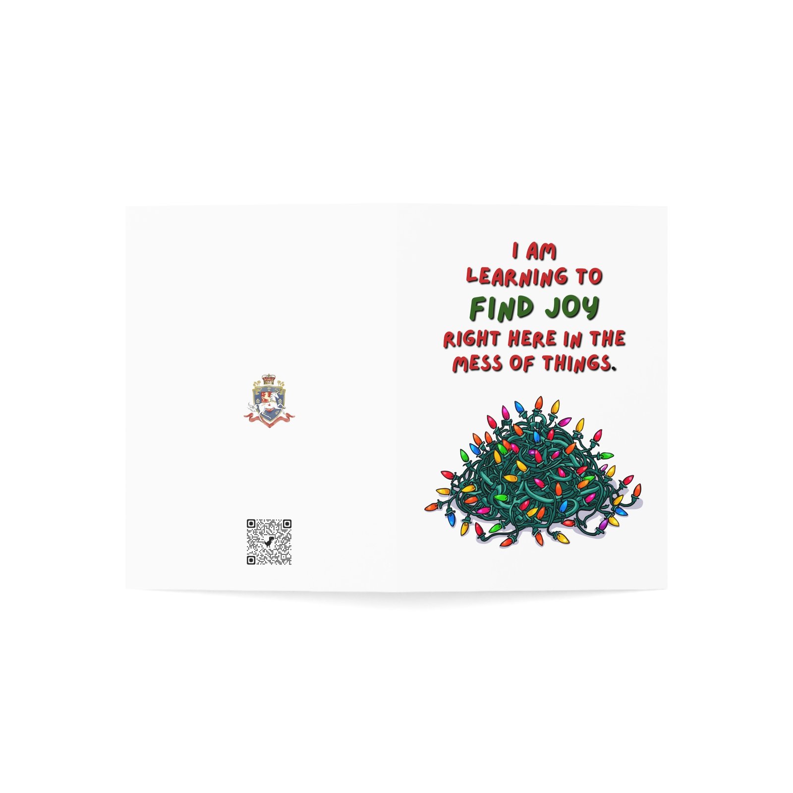 "Learning to Find Joy Right Here" Funny Christmas Greeting Card (Single Card with Envelope) - Image 3