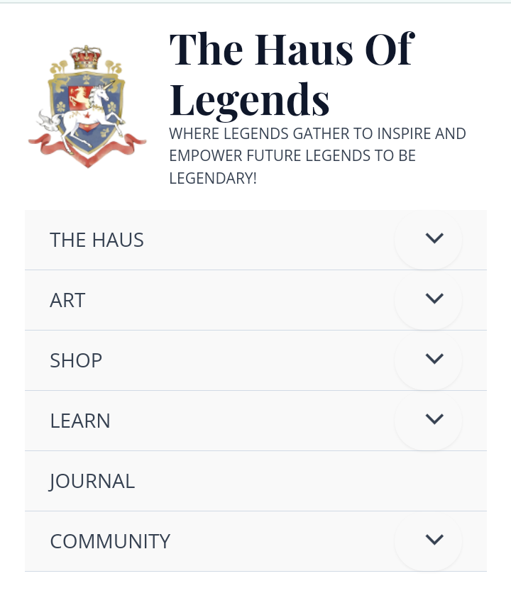 The Haus Of Legends Renaissance navigation displayed on mobile.