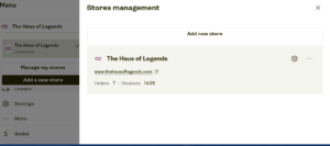 Printify dashboard connected to The Haus Of Legends showing the large product catalog at the start of Project Renaissance.
