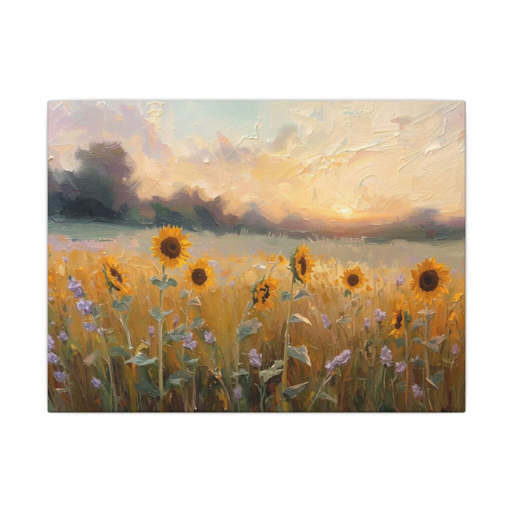 Impressionist, Sunflower Meadow Sunset, Matte Canvas 12x9"