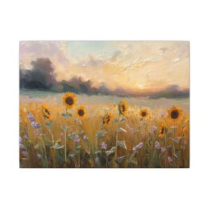 Impressionist, Sunflower Meadow Sunset, Matte Canvas 12x9"