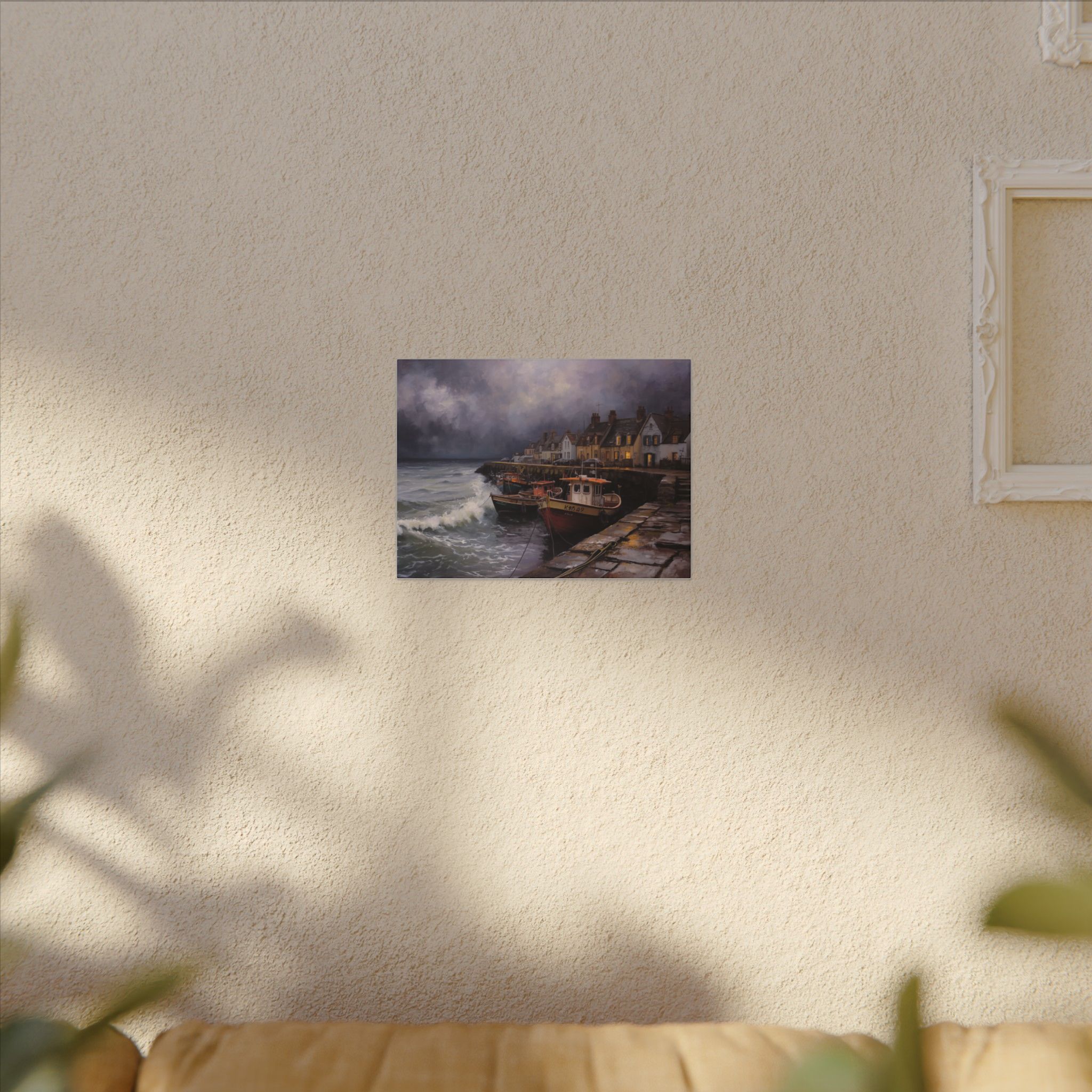 Impressionist, Stormy Coastal Harbor, Matte Canvas 12x9" - Image 3