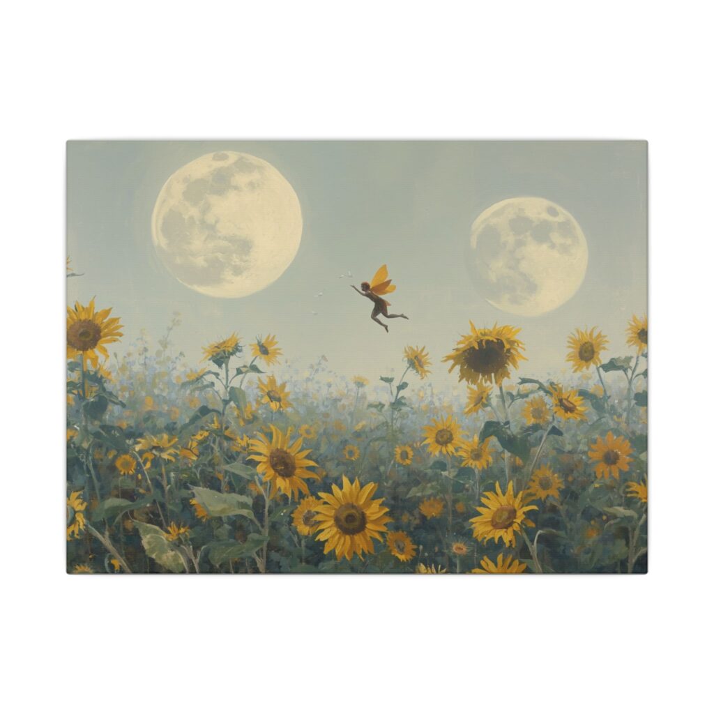 Impressionist, Double Moon Sunflower Field Fairyland, Matte Canvas 12x9"