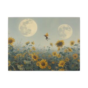 Impressionist, Double Moon Sunflower Field Fairyland, Matte Canvas 12x9"