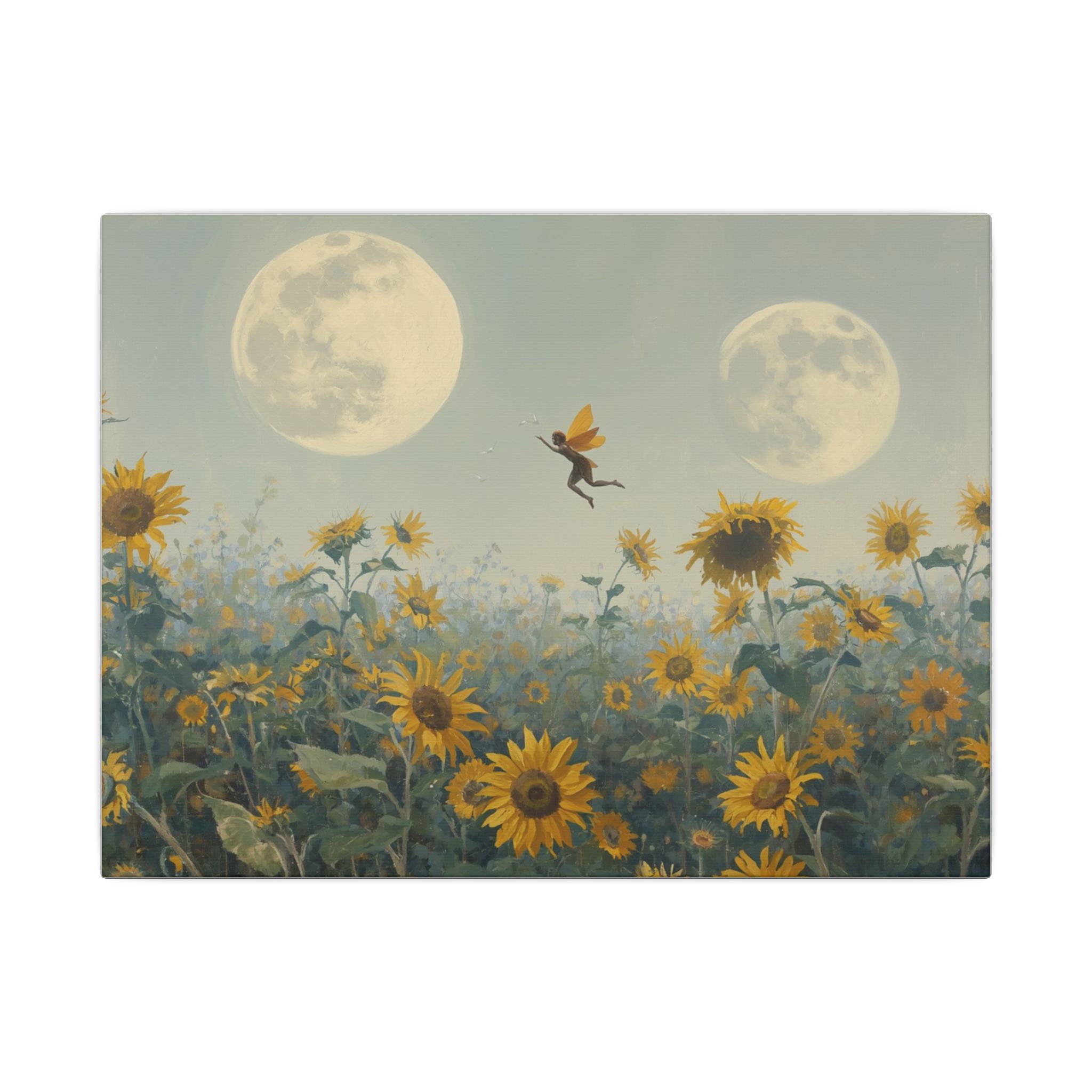 Impressionist, Double Moon Sunflower Field Fairyland, Matte Canvas 12x9"