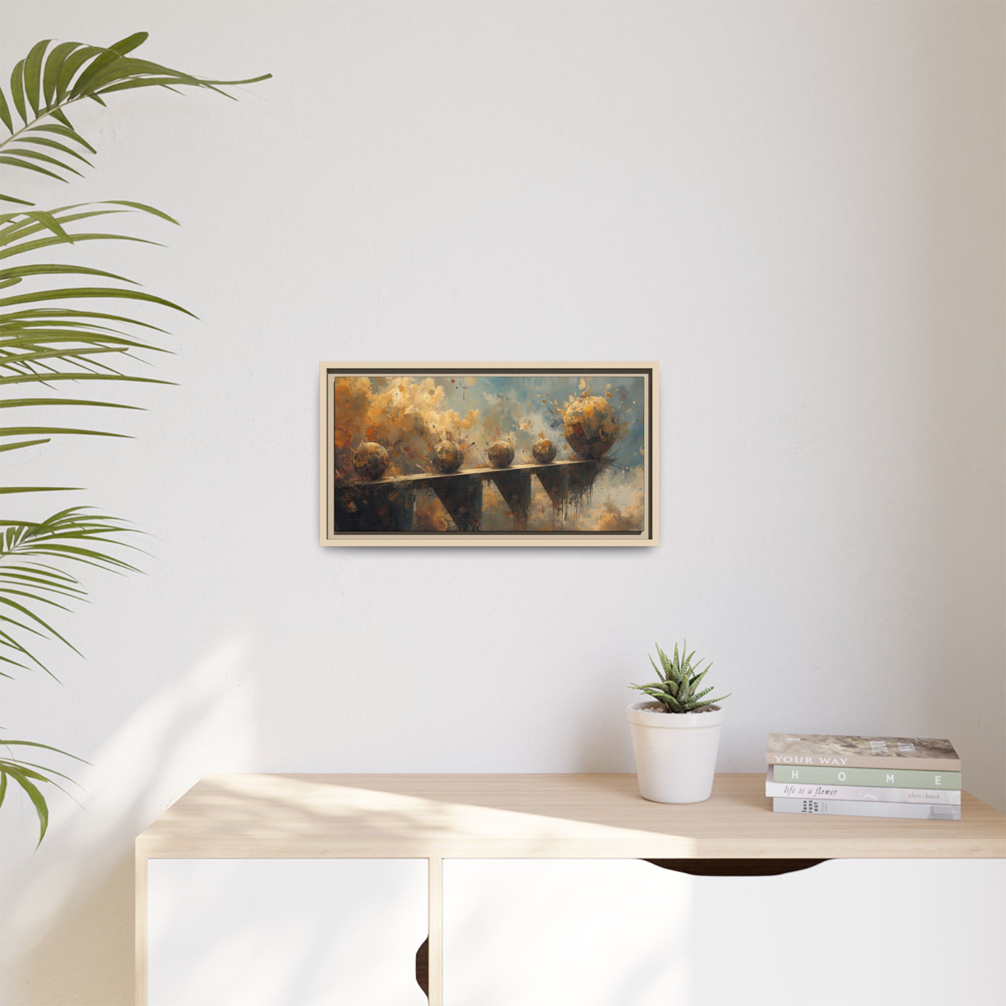 Framed Abstract Landscape Canvas Print — Warm Gold & Blue Wall Art - Image 3