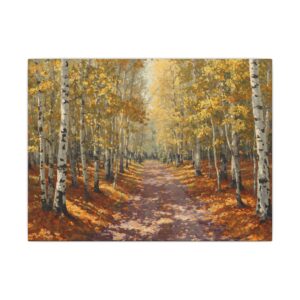 Autumn birch forest path canvas artwork