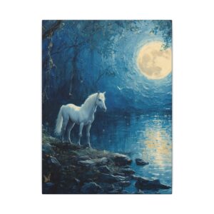 Moonlit mystical unicorn canvas artwork