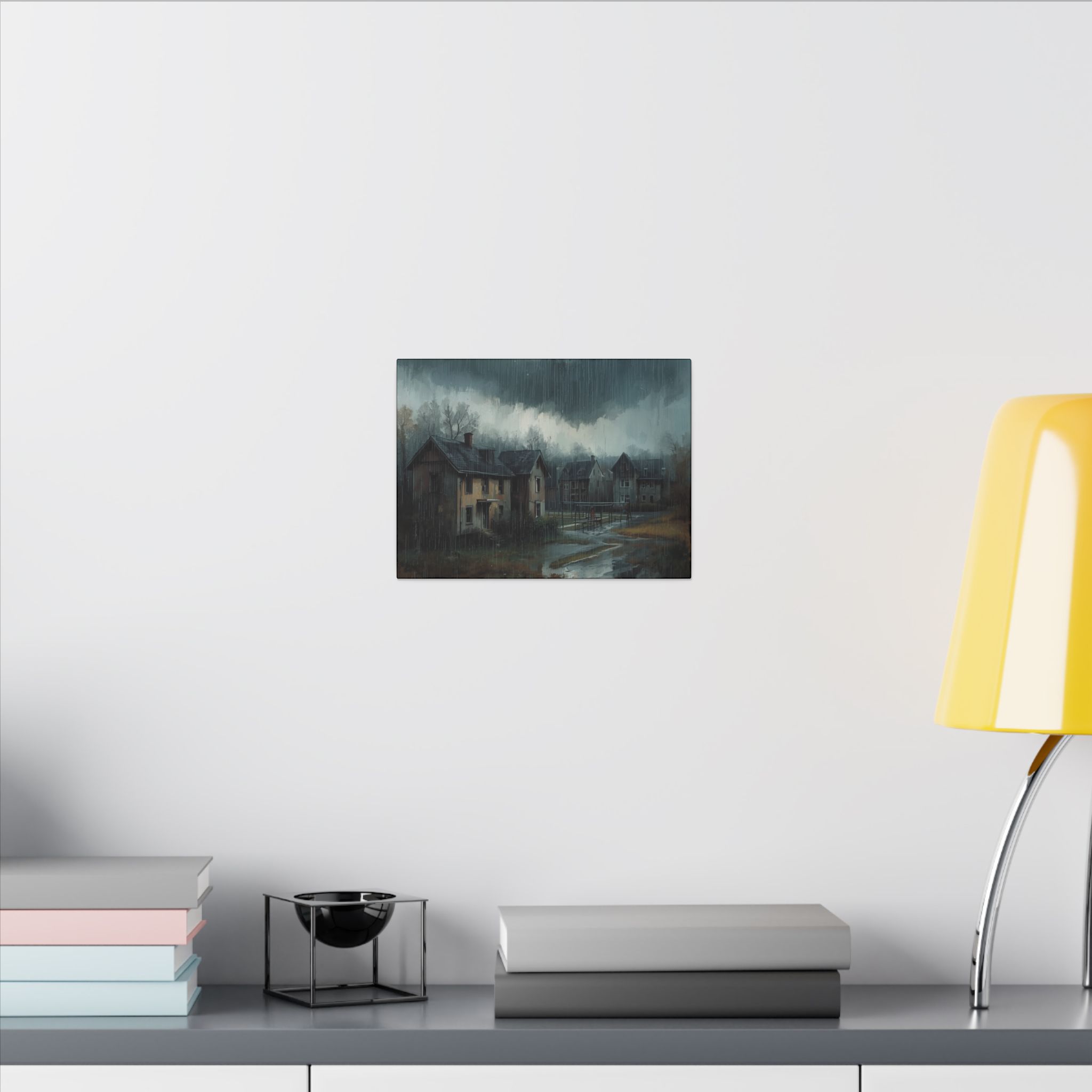 Impressionist, Rainy Village Landscape, Matte Canvas 12x9" - Image 4