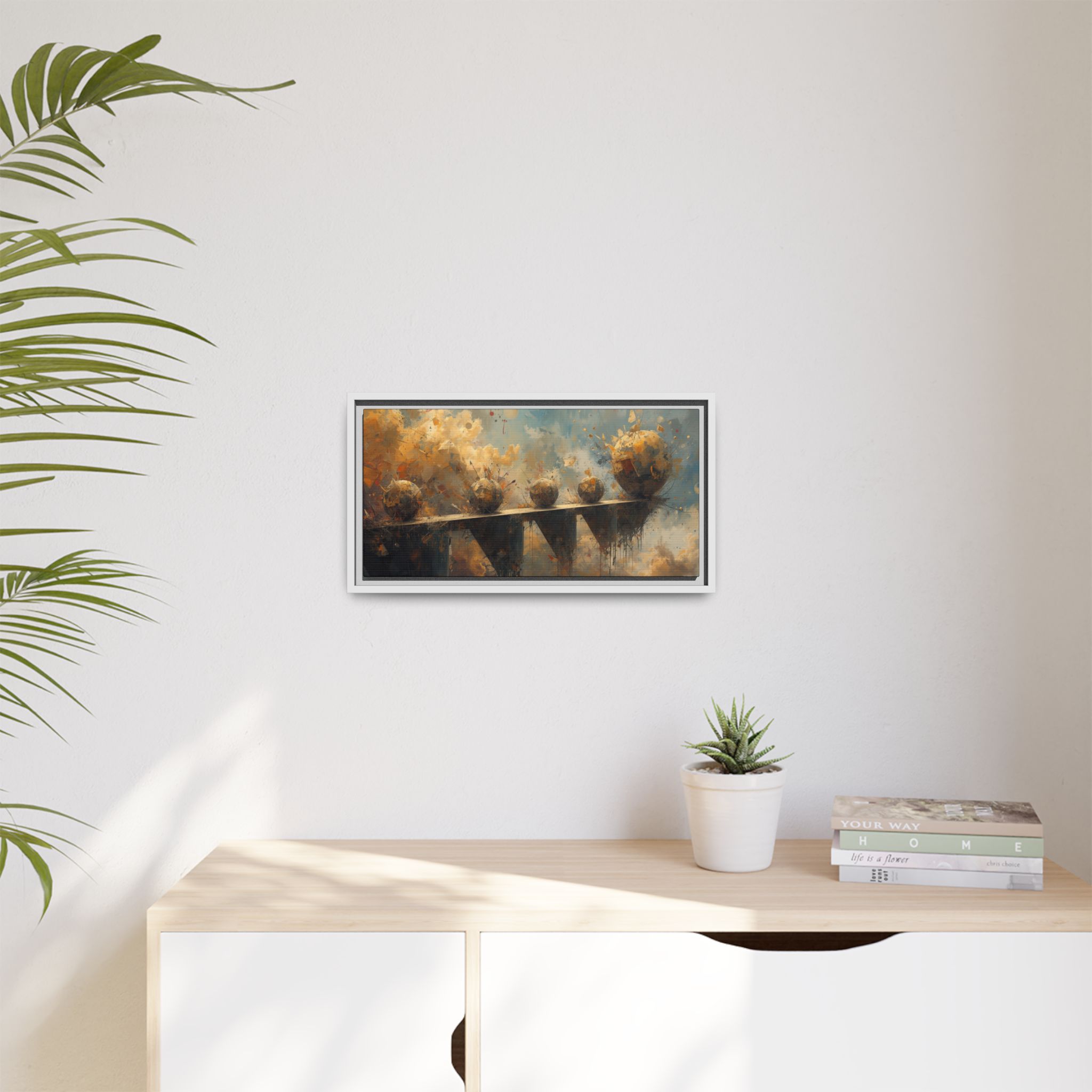 Framed Abstract Landscape Canvas Print — Warm Gold & Blue Wall Art - Image 7