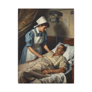 Vintage nurse caring for patient canvas artwork