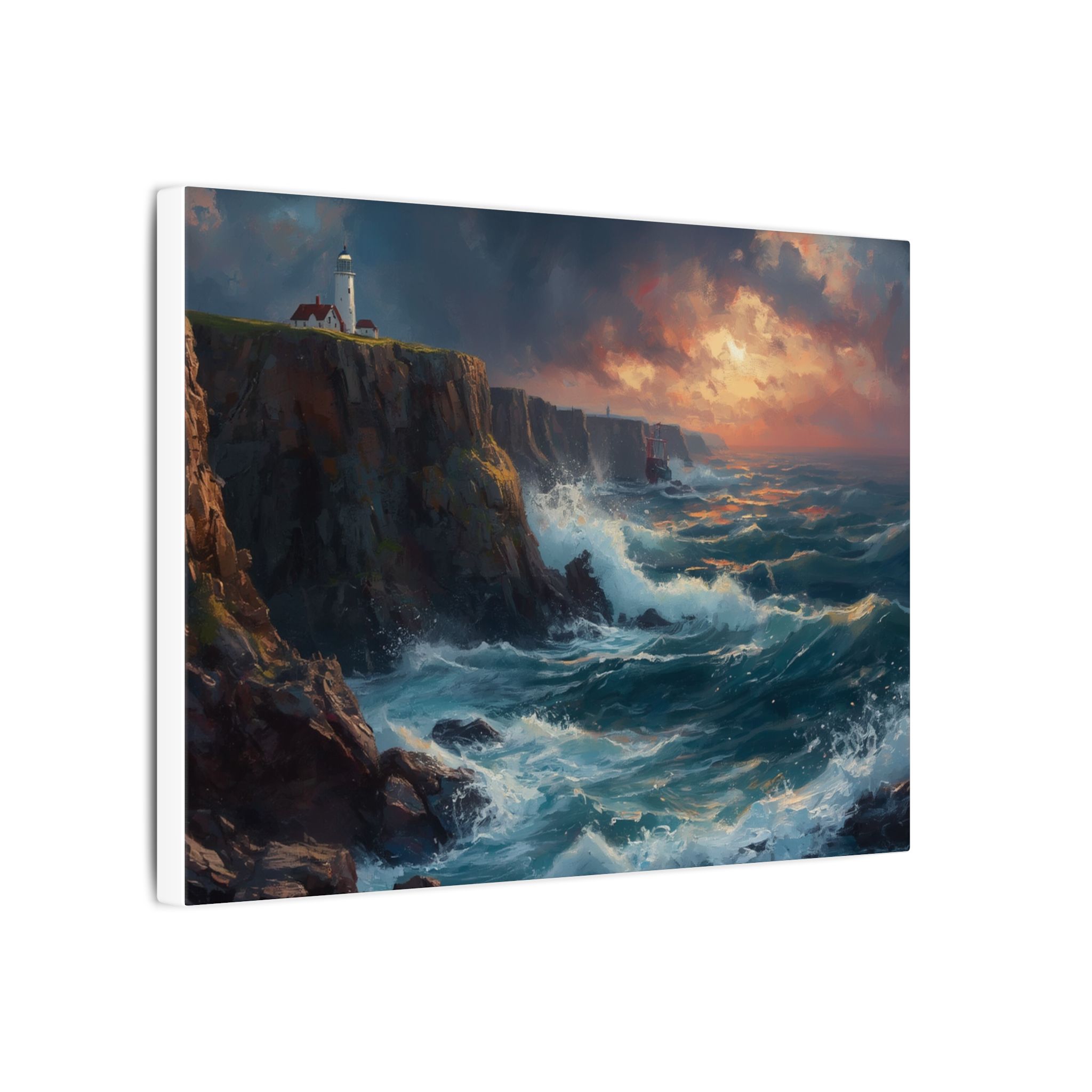 Impressionist, Coastal Lighthouse Storm, Matte Canvas 12x9" - Image 2