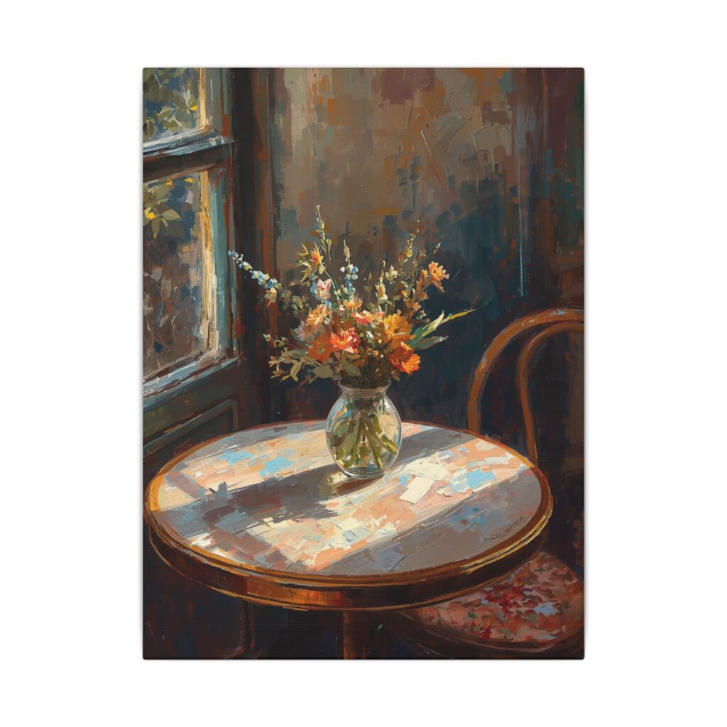 Sunlit still life vase canvas artwork