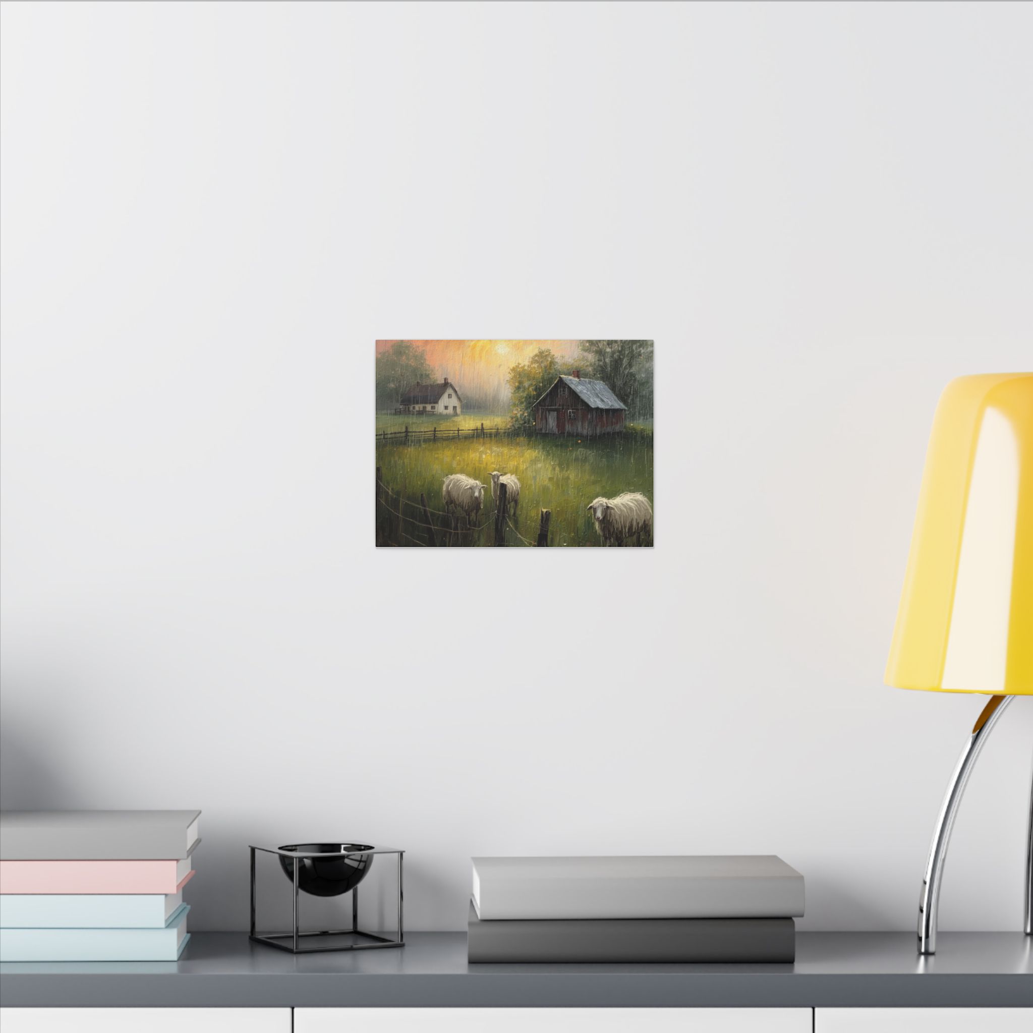 Impressionist, Farmhouse Sheep Pasture Landscape, Matte Canvas 12x9" - Image 4