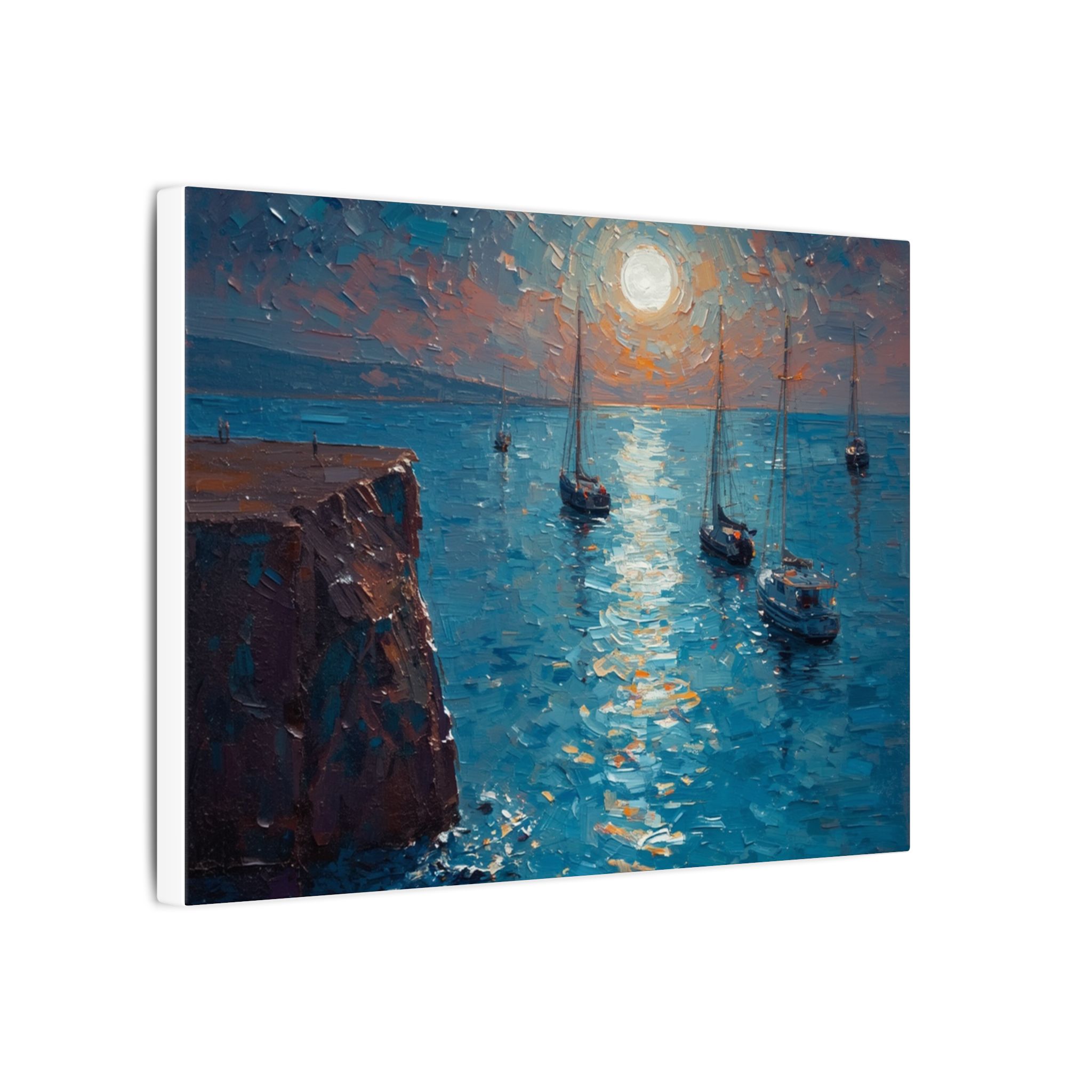 Impressionist, Moonlit Coastal Seascape, Matte Canvas 12x9" - Image 2