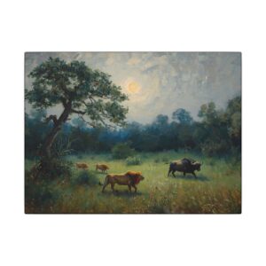 Lion hunting buffalo canvas artwork