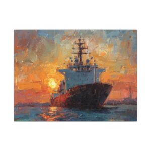 Sunset naval ship canvas artwork