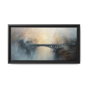 Misty bridge landscape framed canvas print 20x10 inches