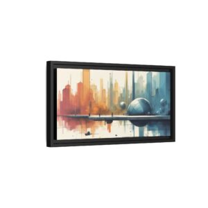 Futuristic cityscape framed canvas print 20x10 inches