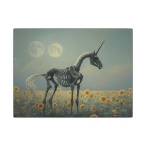 Skeleton unicorn in sunflowers canvas artwork