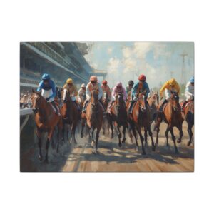 Impressionist jockeys horse racing canvas artwork