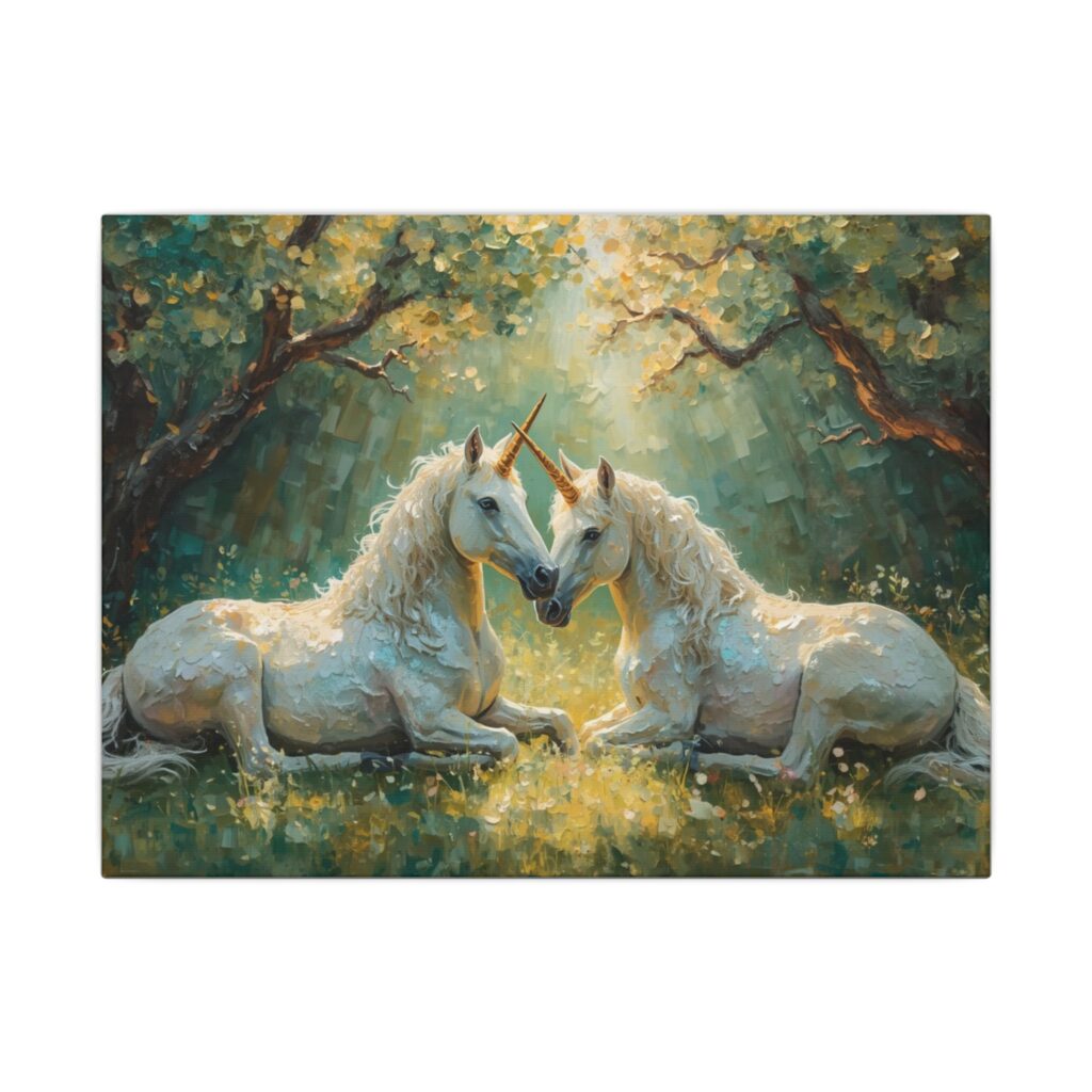 Enchanted forest unicorns canvas artwork