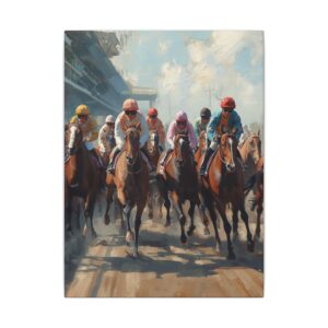 Horse racing jockeys vertical canvas artwork