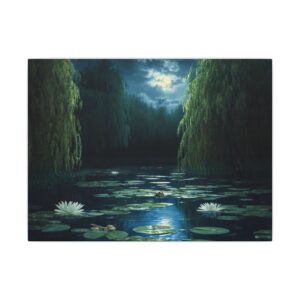 Moonlit water lily pond canvas artwork