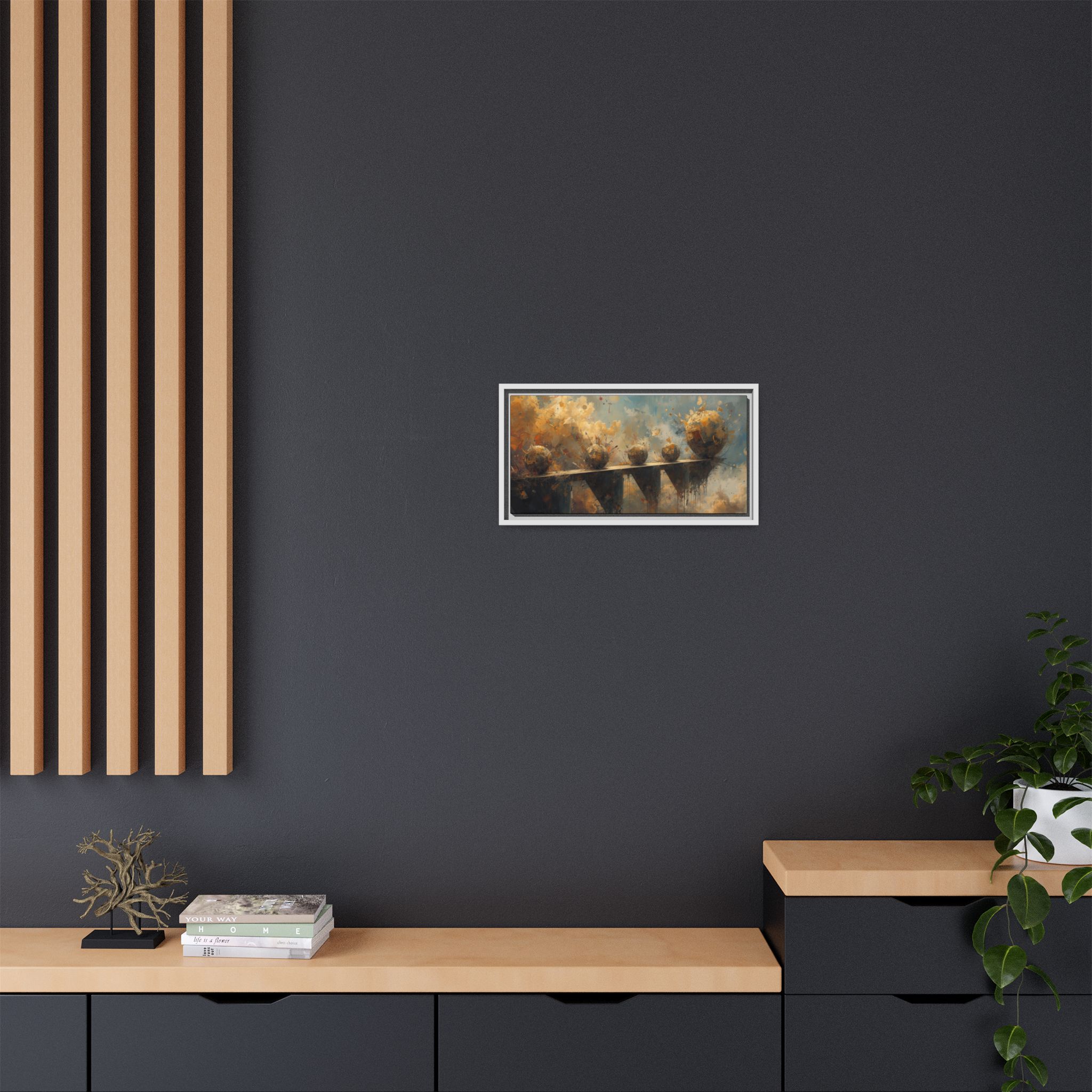 Framed Abstract Landscape Canvas Print — Warm Gold & Blue Wall Art - Image 8