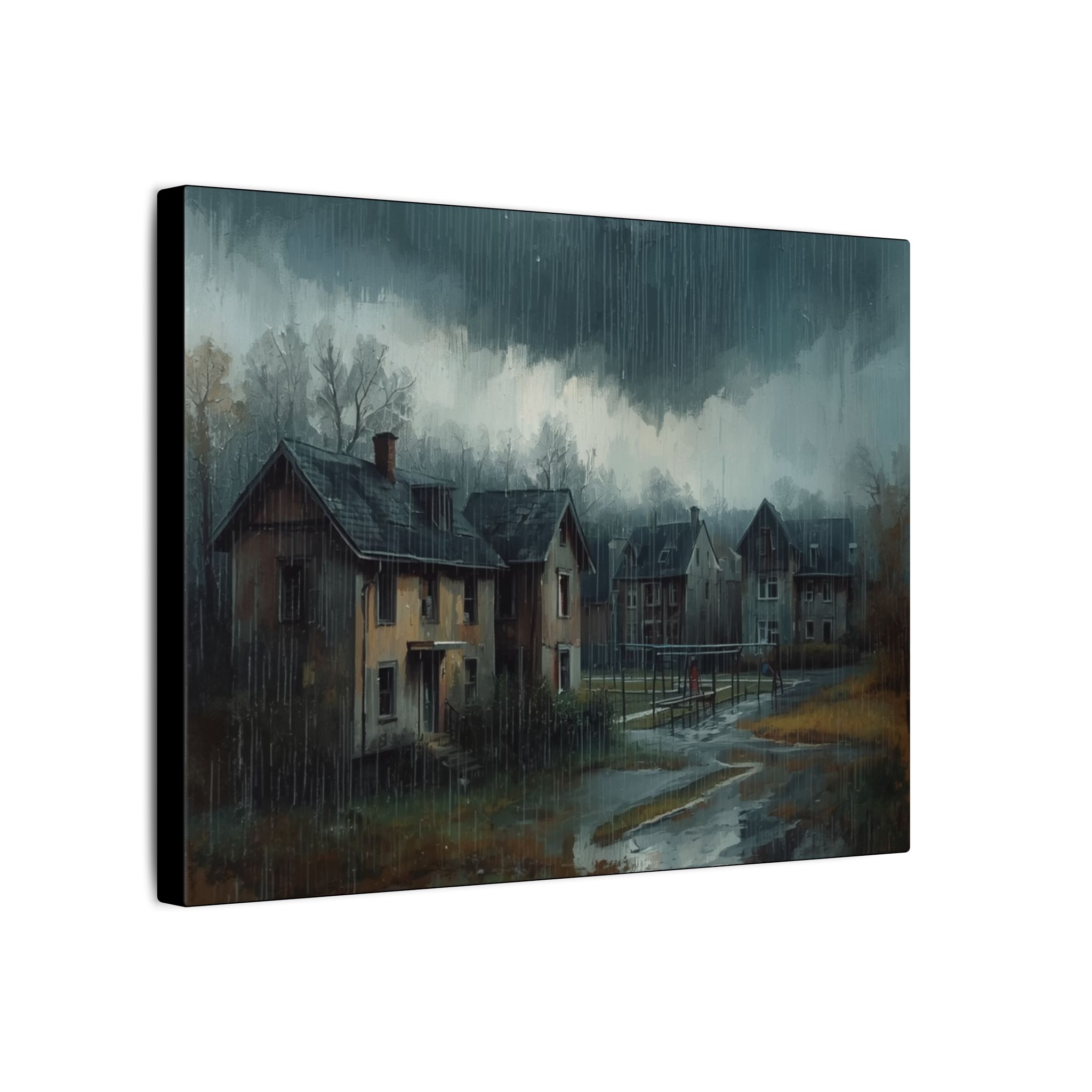 Impressionist, Rainy Village Landscape, Matte Canvas 12x9" - Image 2