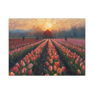 Tulip field at sunrise canvas artwork
