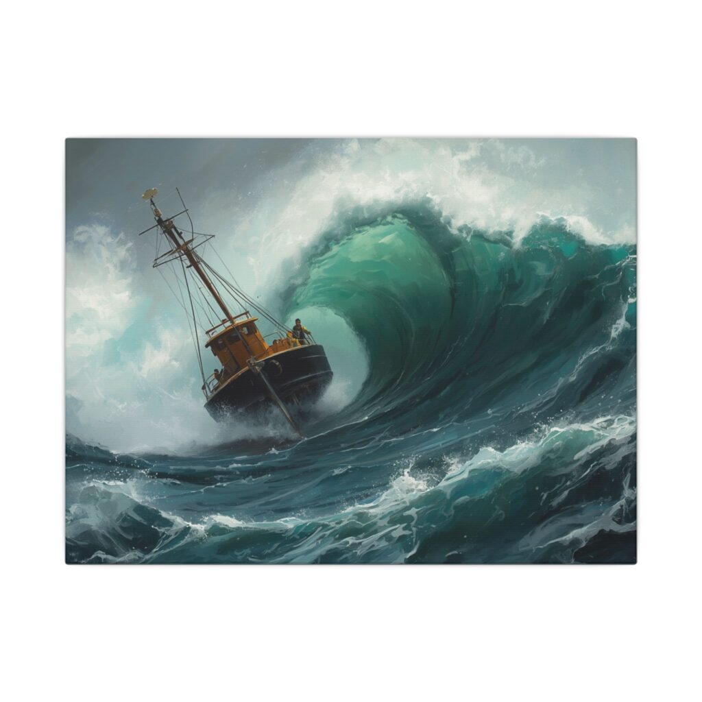 Impressionist, Sailing Ship in a Stormy Ocean, Matte Canvas 12x9"