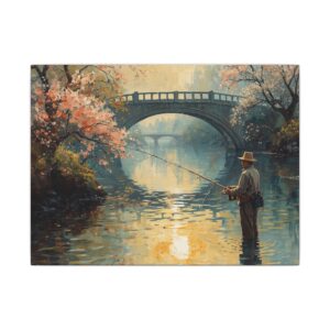 Fishing at dawn river landscape canvas artwork