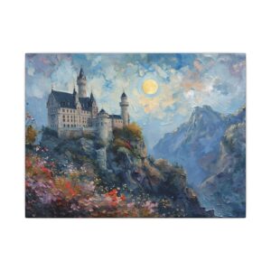 Enchanted mountain castle canvas artwork
