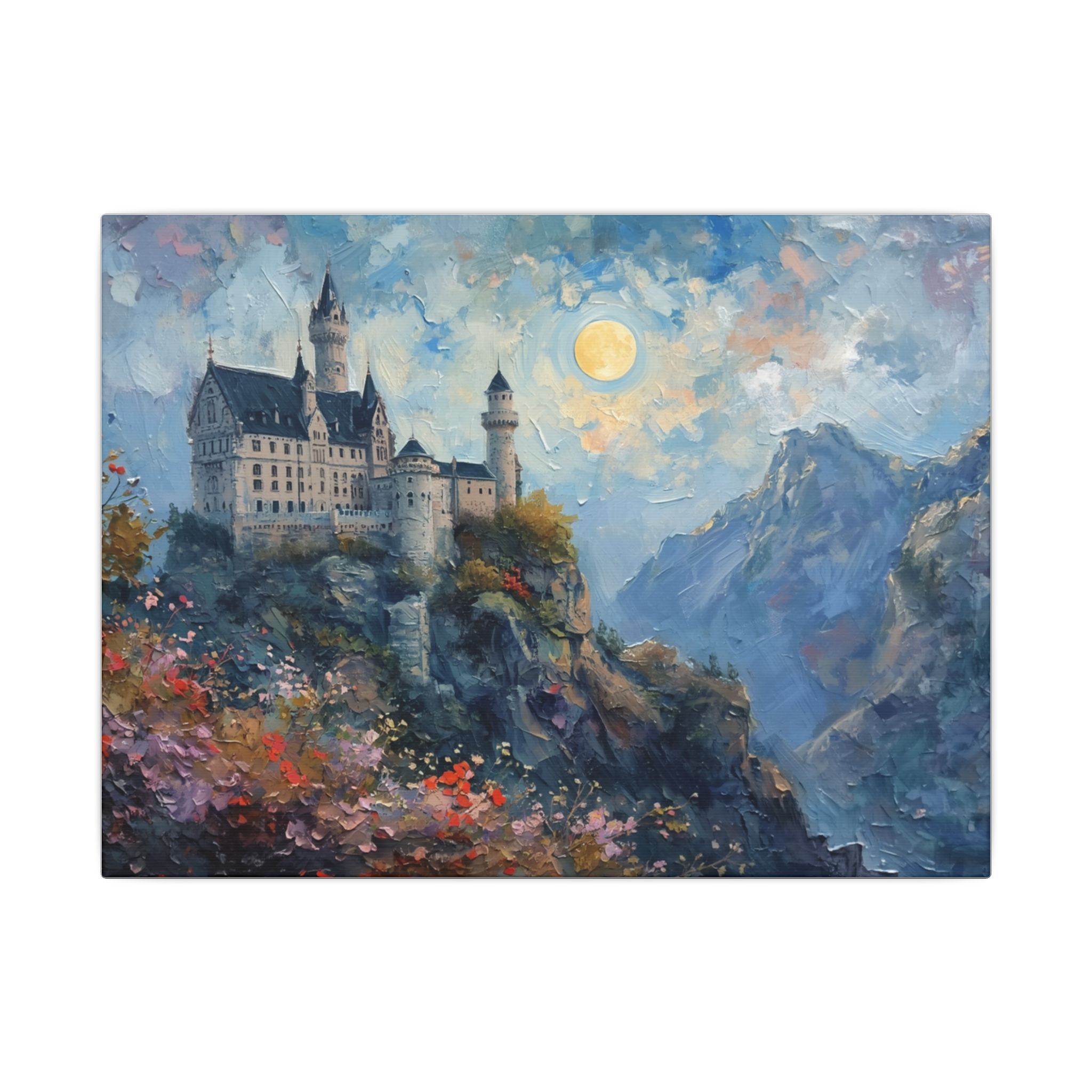 Enchanted mountain castle canvas artwork