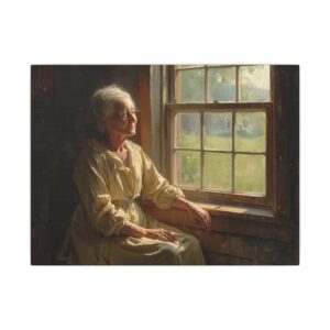 Elderly woman by window canvas artwork