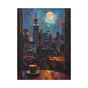 Moonlit city coffee canvas artwork