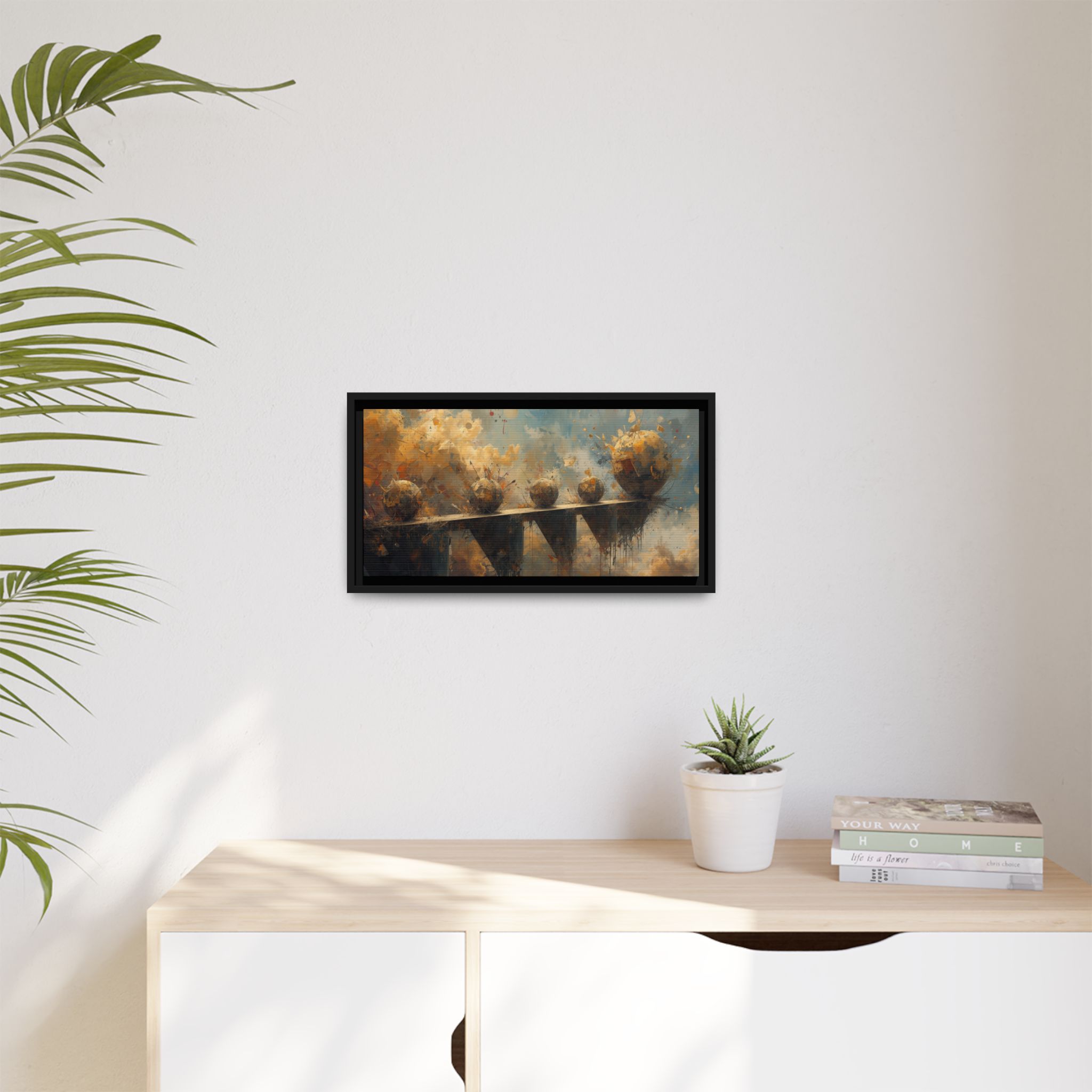 Framed Abstract Landscape Canvas Print — Warm Gold & Blue Wall Art - Image 11