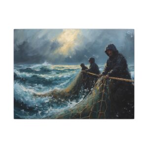 Impressionist, Stormy Sea Fishermen, Matte Canvas 12x9"