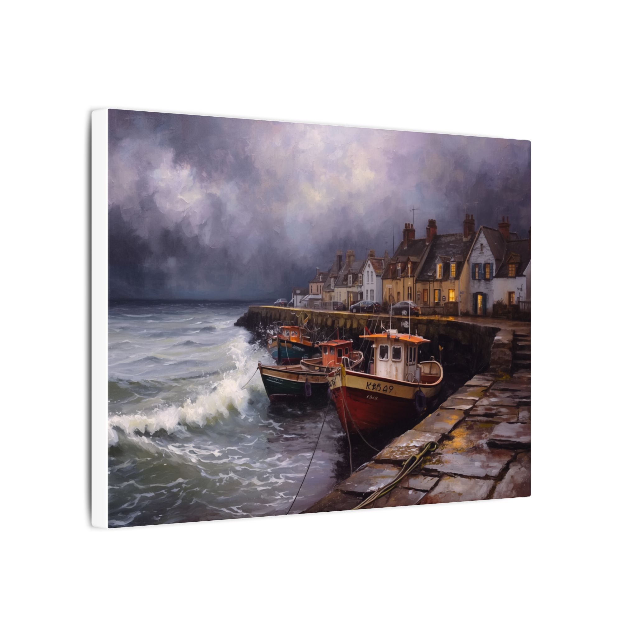 Impressionist, Stormy Coastal Harbor, Matte Canvas 12x9" - Image 2