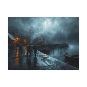 Stormy harbor at night canvas artwork